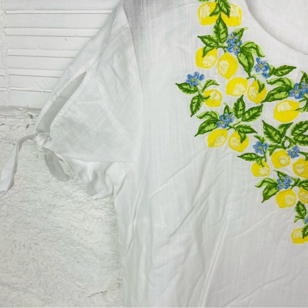 TALBOTS white lightweight lemon, embroidered linen cotton summer shirt SZ medium - Picture 12 of 15